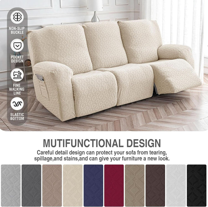 Gennia Waterproof Recliner Sofa Cover,Stretch Reclining Couch Covers with Pockets,Washable Lazy Boy Recliner Slipcovers,Leakproof Sofa Protector for Kids, Pets, Dog and Cat (3 Seat, Beige)