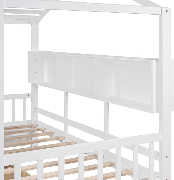 White Twin HouseShaped Bed Frame With StorageSpace