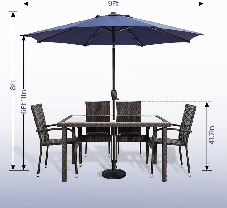9' round Patio Umbrella with Push-Button Tilt and Hand Crank Lift System, Market Umbrella for Porch, Deck, and Patio