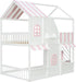 Full Over Full House Bunk Bed StorageStaircaseWithDrawersWhitePink