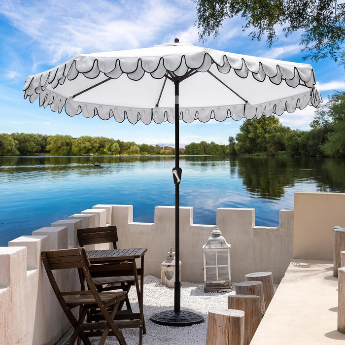 9Ft Elegant Valance Patio Umbrella, Outdoor Umbrellas for Patio with Auto-Tilt and Crank Systerm, Table Umbrella for Outdoors, Poolside,Beach, Backyard