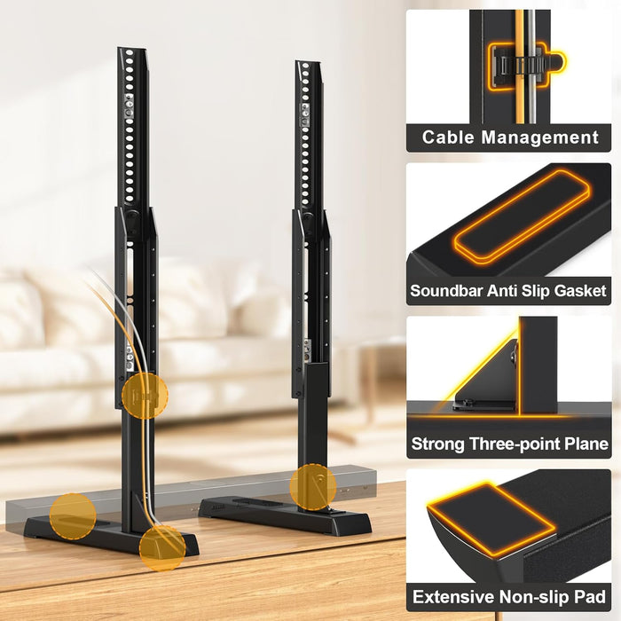 Universal Table Top TV Stand Base for 24-80 Inch LCD LED Tvs, TV Legs with Height Adjustment and Cable Management Hold up to 150Lbs, Max VESA 800X500Mm, Black