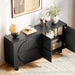 63 Inch Fluted Buffet Cabinet W/Storage, Push-Spring Doors, Black