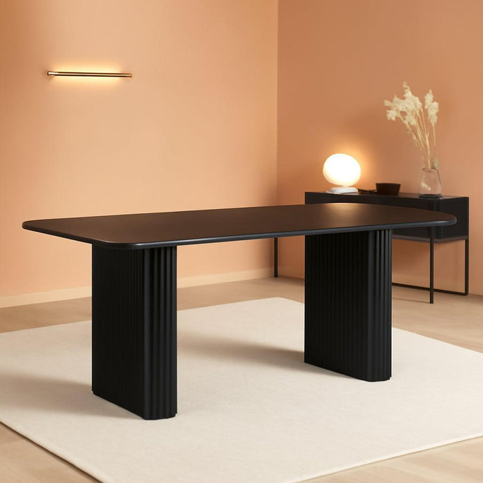 63'' Dining Table for 4-6 People Modern Rectangular Kitchen Table with Solid Wave Curved Legs Large Cream Black Dinner Table for Dining Room Kitchen Home Office Apartment Office Black