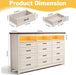 Farmhouse 12 Drawer Dresser with LED Lights, 71" Wide Large Chest of Drawers for Bedroom, Modern Wood Dresser Storage Organizer with Charging Station for Living Room, Bedroom, Hallway, Beige