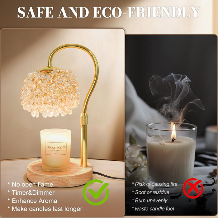 Candle Warmer Lamp with Timer, Dimmable Candle Lamp Warmer with 312 K9 Crystals Adjustable Height Electric Candle Warmer for Women Gifts, Wax Warmer Lamp with 2 Bulbs for Jar Candles