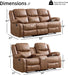 2 Pieces Manual Recliner Sofa Set, Faux Leather Reclining Couch Set for Living Room, Included Loveseat Recliner Couch and 3 Seat Reclining Sofa, Brown