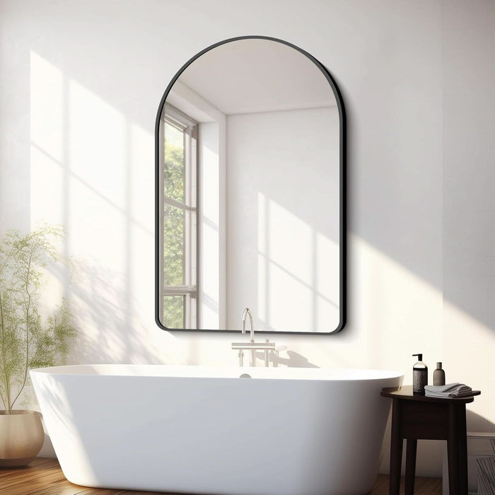Arched Mirror 30X48 Inch, Black Arched Bathroom Mirror Wall Mounted Modern Black Aluminum Frame Decor Large Dresser Mirror for Bedroom Living Room Entryway, Hanging or Leaning against Wall