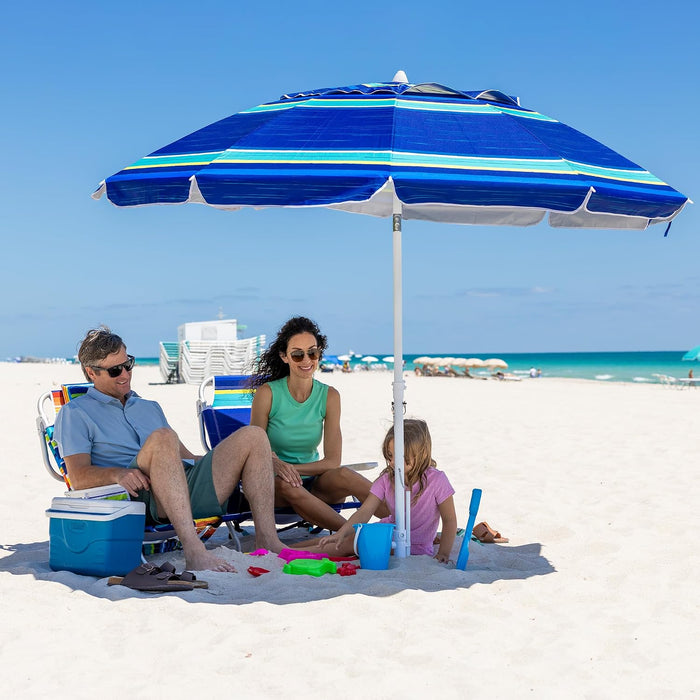8 Feet Large Beach Umbrella with Sand Anchor Heavy Duty High Wind Portable Outdoor Umbrellas UV 50+ Protection Air Vent Tilt Patio Garden Pool