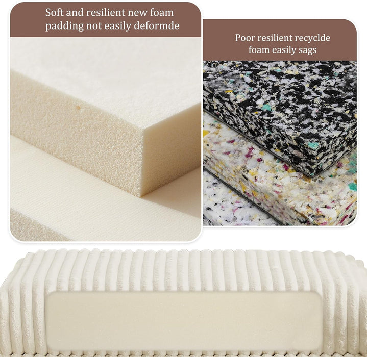 Corduroy Ottoman with Storage,Square Ottomans Easy of Assembly, Couch Ottoman for Living Room,Apartment and Bedroom (Beige, Ottoman)