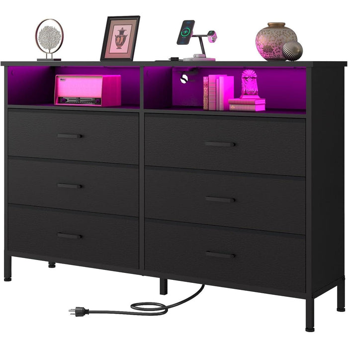 Black Dresser with LED Lights for Bedroom