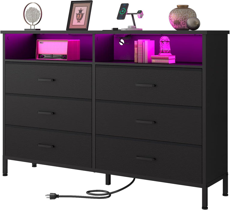 Black Dresser with LED Lights for Bedroom