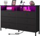 Black Dresser with LED Lights for Bedroom