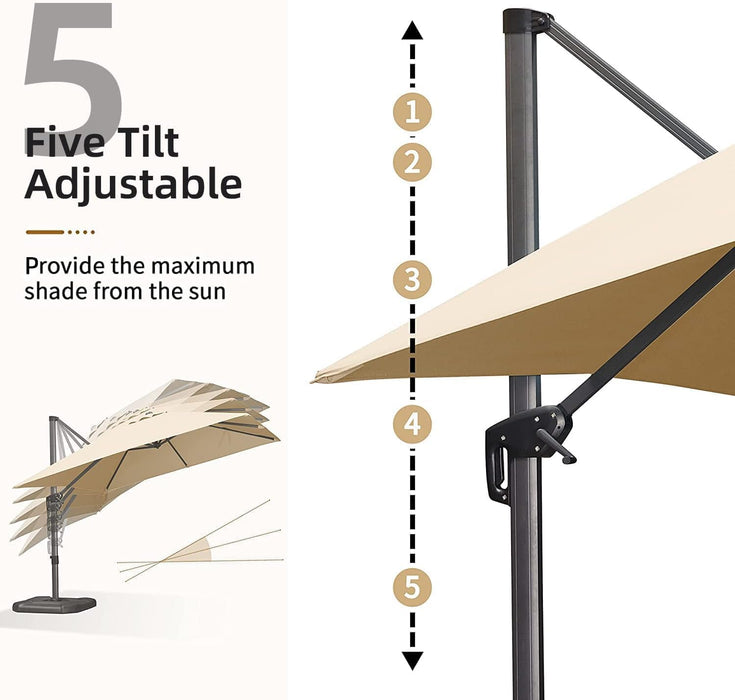 Patio Umbrella with Base 9' X 11.5' 360° Rotation Control Beige