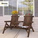 2-Seat Wooden Adirondack Chair, Patio Bench with Table, Outdoor Loveseat Fire Pit Chair for Porch, Backyard, Deck, Carbonized