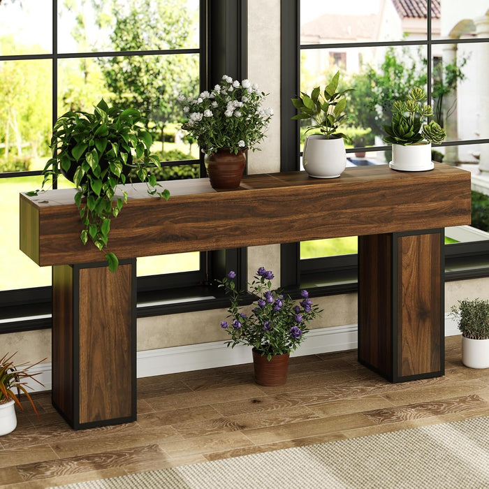 70.9-Inch Long Console Table, Wooden Sofa Table behind Couch Tables, Farmhouse Entryway Table Accent Table for Entrance, Hallway, Living Room, Foyer, Rustic Brown