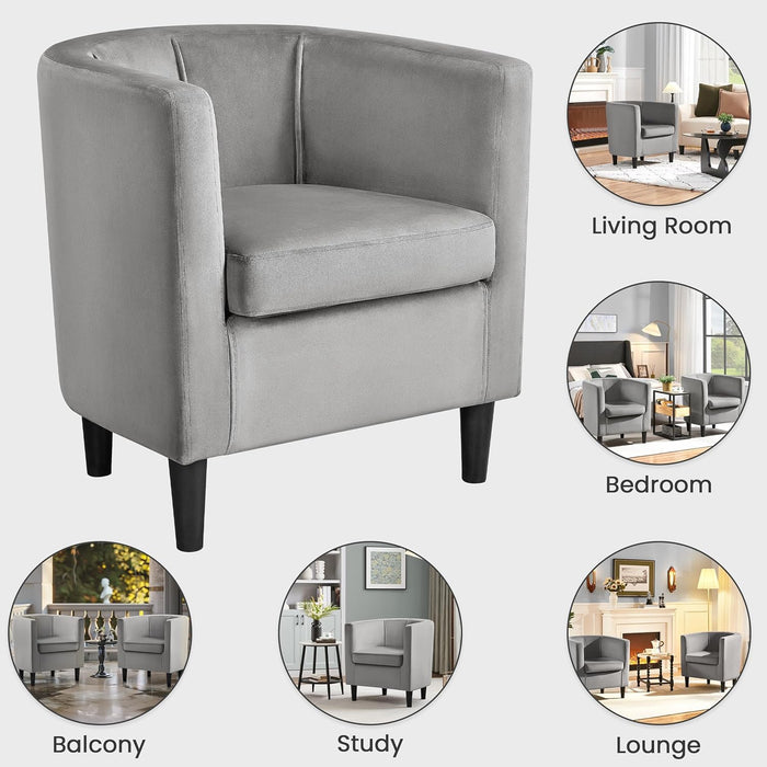 Accent Chair, Modern Velvet Armchairs with Big Ample Seat, Cozy Upholstered Barrel Sofa Chair for Living Room Bedroom Waiting Room, Set of 2, Gray