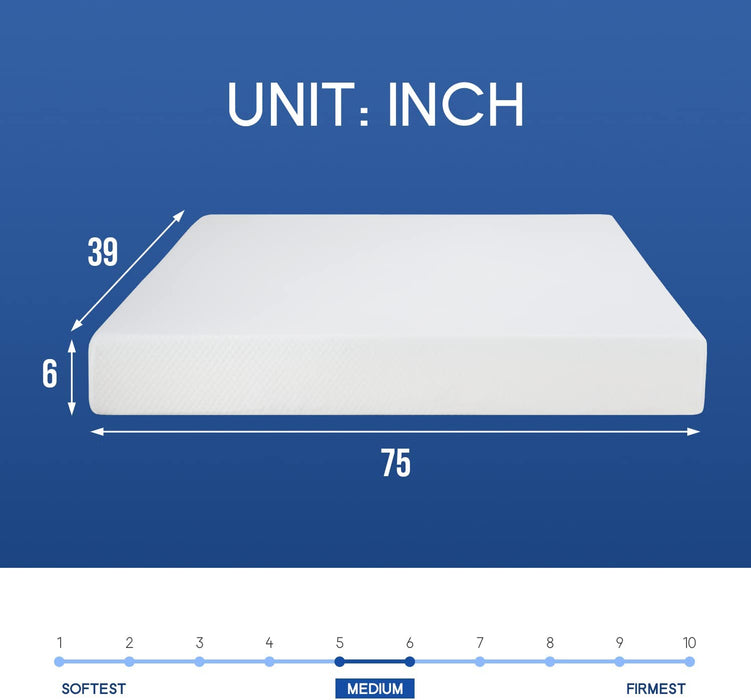 Twin Gel Memory Foam Mattress, 6 Inch, CertiPUR-US Certified