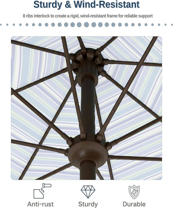 Patiokingdom 10FT Patio Umbrella with Push Button Tilt and Crank, Outdoor Market Umbrella with 8 Fiberglass Ribs, UV Protection Table Umbrella for Pool,Backyard,Garden,Deck