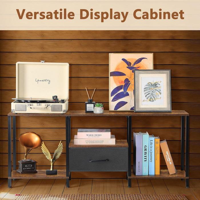 46" TV Stand with Manual LED Lights & Fabric Drawer, 3-Tier Storage Media Console for 55" TV, Adjustable Feet, Rustic Brown Entertainment Center for Living Room/Bedroom