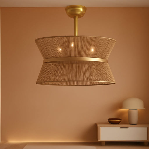 Boho Fandelier Ceiling Fan with Light and Remote Rattan Chandelier Fan Gold Caged Ceiling Fan with Light for Bedroom, Living Room Nursery Foyer Kitchen（6 Speed, Timing Adjustable Height）