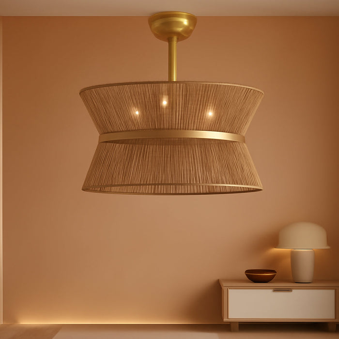 Boho Fandelier Ceiling Fan with Light and Remote Rattan Chandelier Fan Gold Caged Ceiling Fan with Light for Bedroom, Living Room Nursery Foyer Kitchen（6 Speed, Timing Adjustable Height）