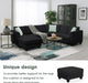 Large U Shaped Sectional Sofa with Removable Ottoman for Living Room, 7 Seats Modular Sofa with Wide Chaise Lounge & 3 Pillows, 112” Fabric Corner Couch Set for Large Space, Black