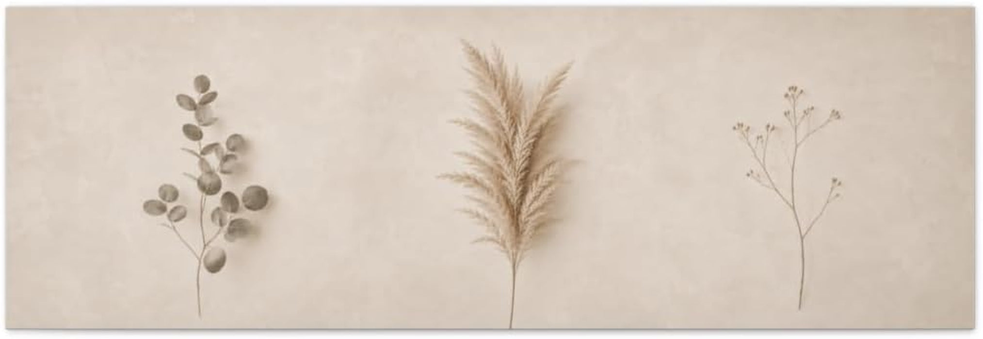 Botanical Panoramic Canvas Wall Art | Minimalist Print | Neutral Beige Large Horizontal Wall Decor 48X16