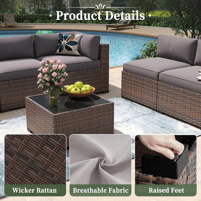 7 Piece Patio Furniture Set Wicker Rattan Patio Conversation Set