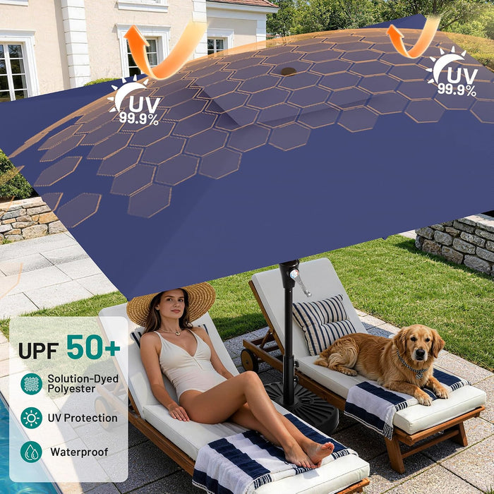 8'X10' 2 Tiers Rectangular Patio Umbrella - Outdoor Umbrella Waterproof UV Protection, Market Table Umbrella W/Crank for Pool, Backyard, Deck(Navy)