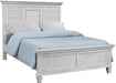 Farmhouse Wood Queen Panel Bed, Antique White Finish, 57" H X 67.5" W X 88.25" D, Asian Hardwood and Veneers, Coastal Style Bedroom Furniture, Box Spring Required, Assembly Required