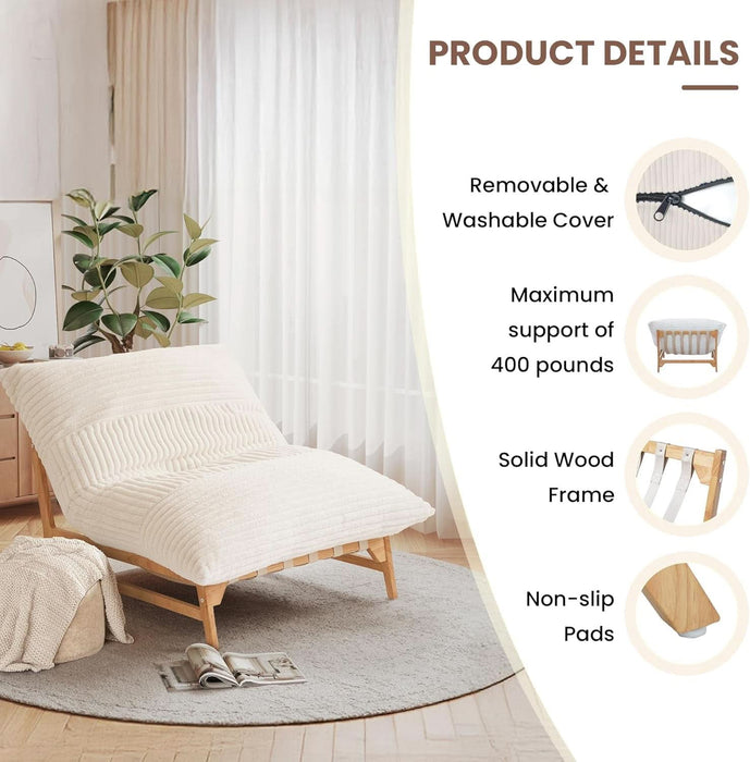 Oversized Chaise Lounge Chair Indoor, Modern 47.24" Plush Corduroy Deep Seat Reading Accent Chair, Comfy Giant Bean Bag Chairs for Adults, Single Sleeper Sofa Chairs for Living Room Bedroom, Beige