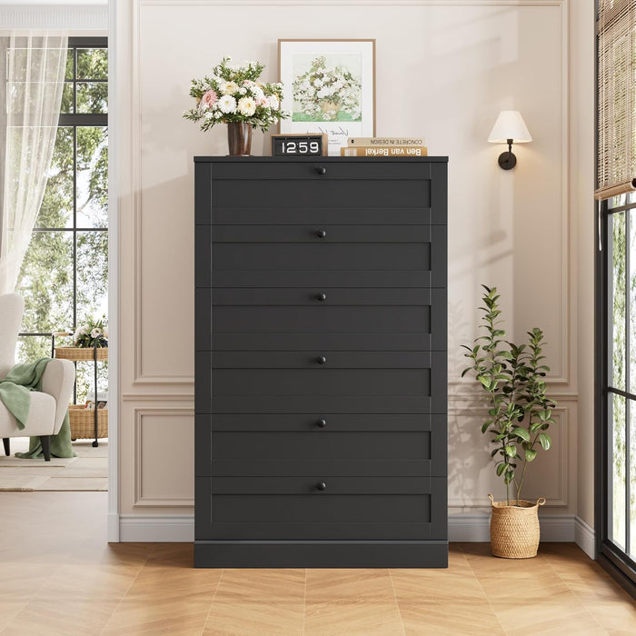 6 Drawer Dresser for Bedroom, 52" Tall Dresser & Chest of Drawers, 29" W Wood Drawer Chest, Modern Vertical Storage Cabinet for Living Room, Entryway, Hallway, Black