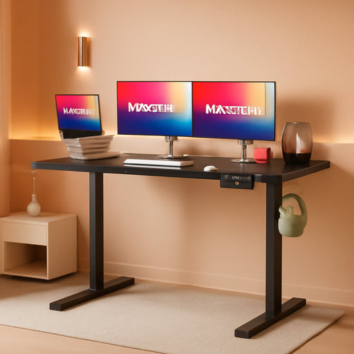 Electric Standing Desk Adjustable Height, 48 X 24 Inch Sit Stand up Desk for Home Office Furniture Computer Desk with 3 Memory Presets, Headphone Hook, Black