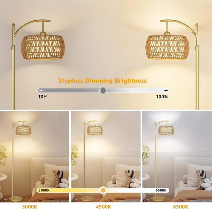 Arc Floor Lamp Timeless BrassFinish Remote Dimmable