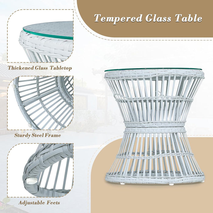 Outdoor Patio Furniture Set Wicker Bistro Set, 3 Piece Conversation Set All-Weather PE Rattan Chairs with Seat Cushions & Glass Table for Porch, Backyard, Black