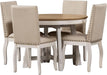 TREXM 5-Piece Farmhouse Dining Table Set Wood round Extendable Dining Table and 4 Upholstered Dining Chairs (Oak Natural Wood + Antique White)