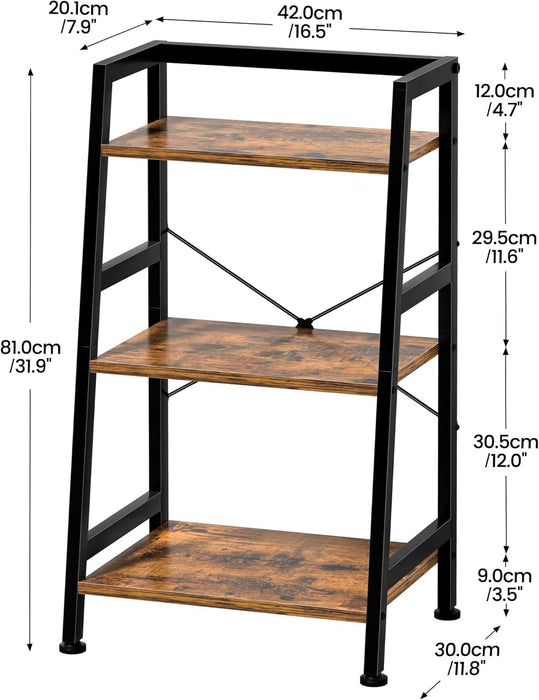 Three Tier Industrial Bookcase Rustic Brown Finish