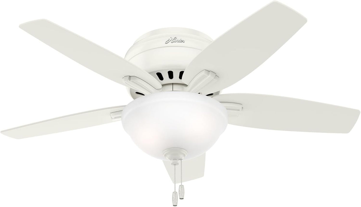 42 Inch Indoor Ceiling Fan with LED Light - White Ceiling Fan with Pull Chain, for Bedroom or Living Room, Low Profile Flush Mount, No Remote, 5 Blades - Newsome 51080, Fresh White