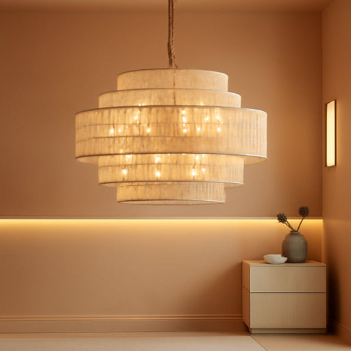 28.7In Large Coastal Chandelier White Rattan Light for Living Room