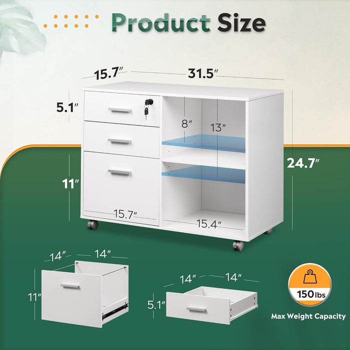 Rolling 3-Drawer File Cabinet with Printer Stand