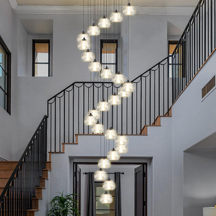 25 Light Black Modern Glam Crystal Ball Chandelier for High Ceiling Staircase Foyer Enterway Living Room Long Crystal Chandelier Lighting