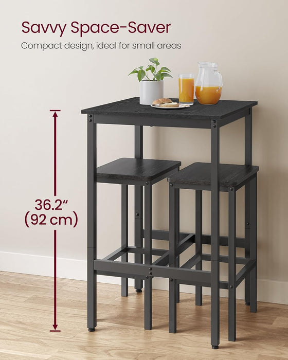 Bar Table, Small Kitchen Dining Table, High Top Pub Table, Height Cocktail Table for Living Room Party, Sturdy Metal Frame, 23.6 X 23.6 X 36.2 Inches for Narrow Spaces, Ebony Black and Black