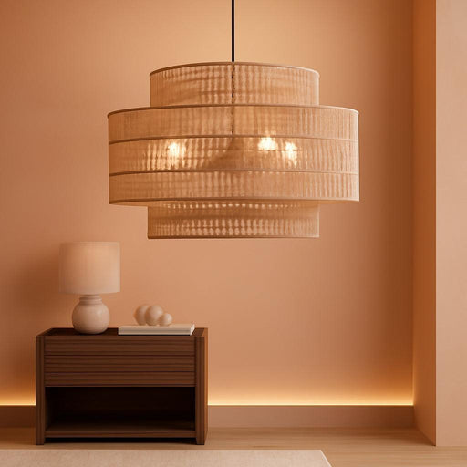 24” Boho Large Rattan Chandelier Light Fixture,6-Light Large Hand Woven Pendant Light Fixture Farmhouse Rustic Chandeliers for Kitchen Bedroom, Dining Room, Living Room, Hallway, Foyer