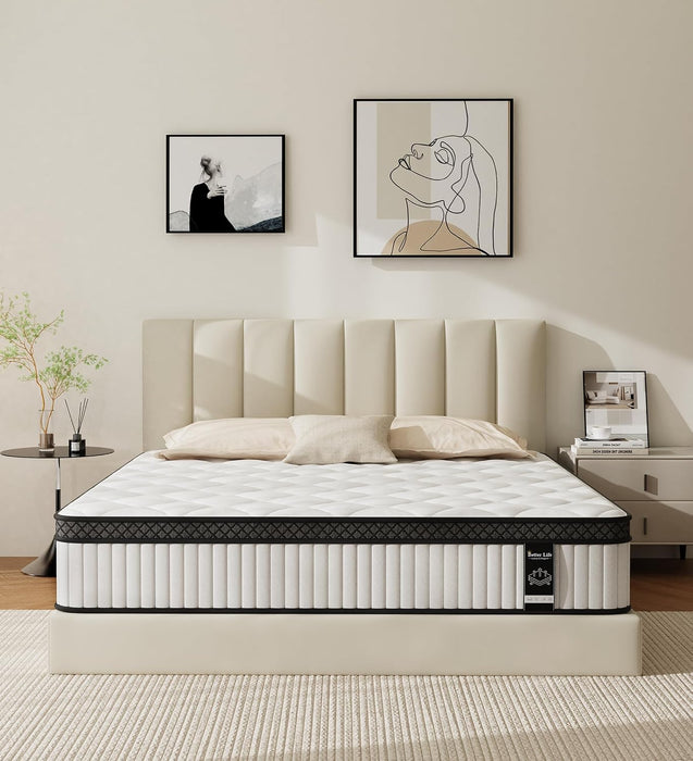 12 Inch Full Size Hybrid Mattress in a Box,Features Cooling Gel Memory Foam and Responsive Springs for Contouring Support and Motion Isolation,Medium Firm Pressure Relief,White Mattresses