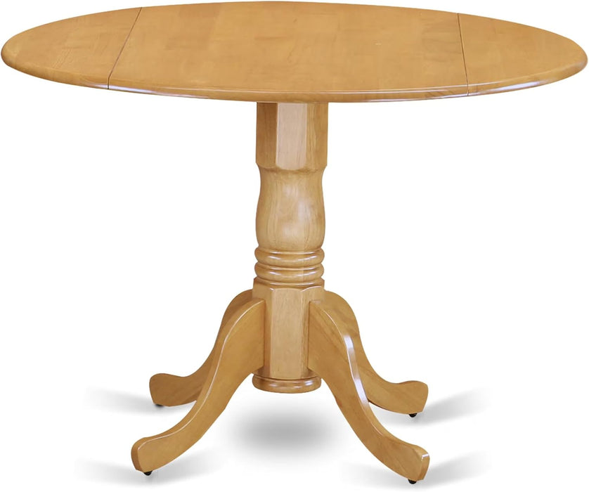 DLT-OAK-TP Dublin Dining Room Table - a round Kitchen Table Top with Dropleaf & Pedestal Base, 42X42 Inch, Oak