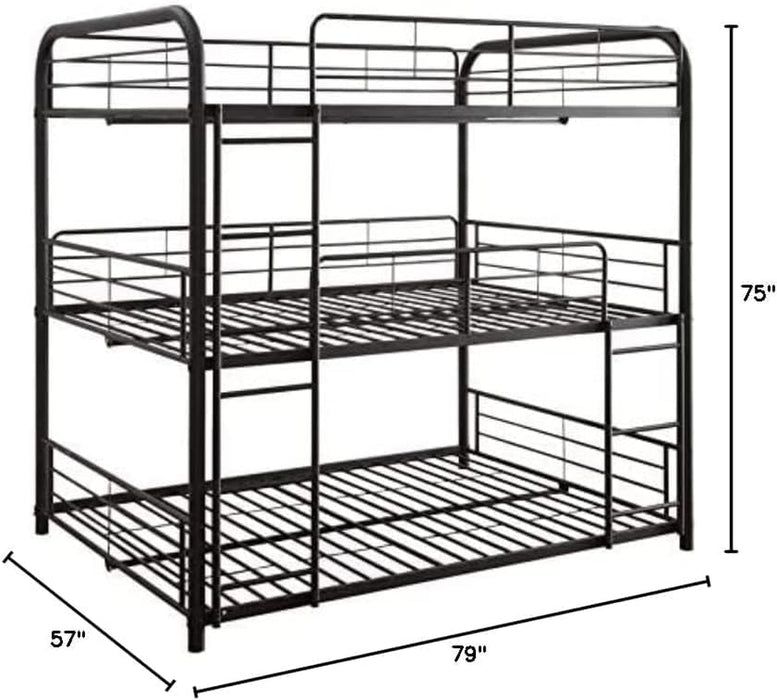 Cairo Metal Frame Full Triple Bunk Bed in Sandy Black