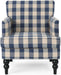 Luxurious Upholstered Blue Checkerboard Club Chair