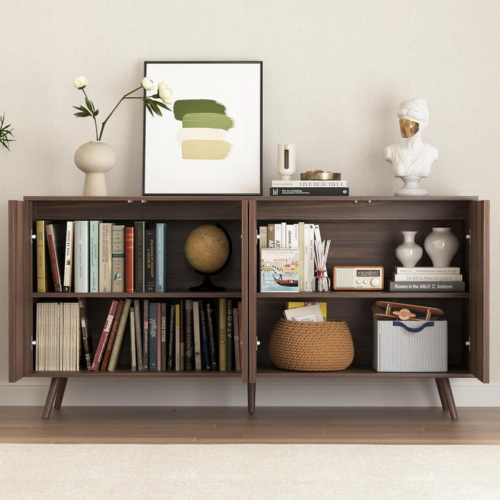 59.2" Buffet Sideboard Cabinet with Storage, Modern Accent Credenza with Adjustable Shelves, 31" H Wood Coffee Bar Console Table for Living Room Kitchen Dining Room TV Hallway, Walnut