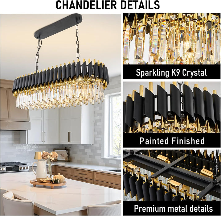 Elegant Black Gold Crystal Chandelier ThirtyThreeInch